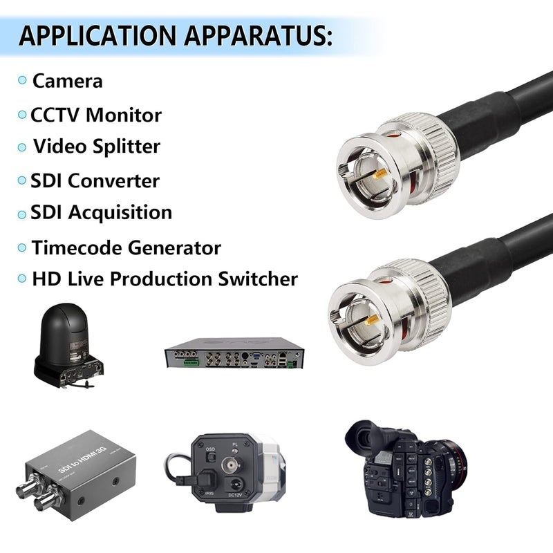 Superbat Long 3G/6G SDI Cable 40ft Heavy Duty BNC to BNC Cable 75 Ohm Belden 1694A Black for HD-SDI/3G-SDI/6G-SDI/4K Video Camera Converter, Precision SDI Camera Wire - Image 2
